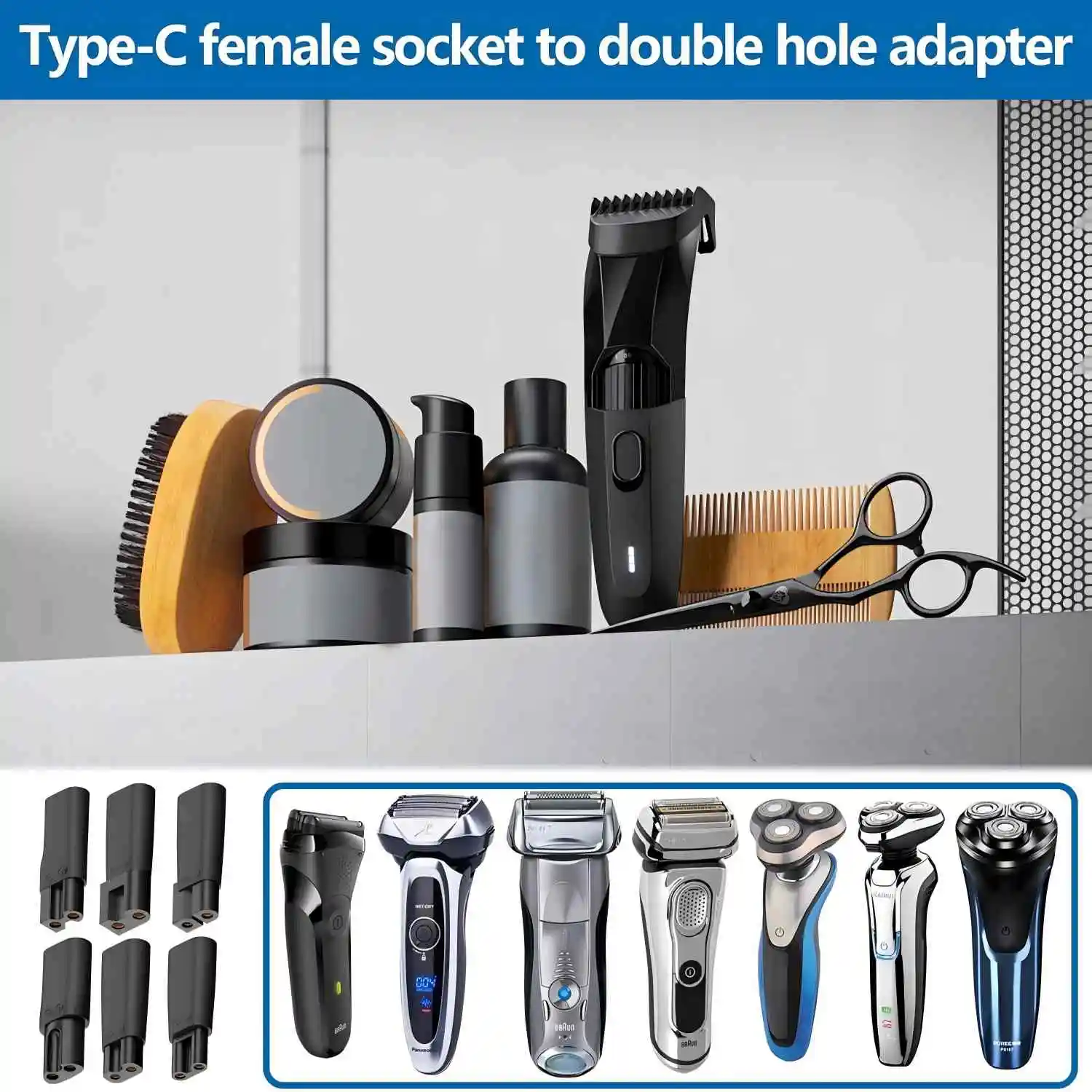 Brangdy 6 قطعة Type-C استبدال شاحن USB محول صالح لجميع أنواع مشابك الشعر الكهربائية أدوات تهذيب اللحية ماكينة حلاقة مصابيح مكتبية