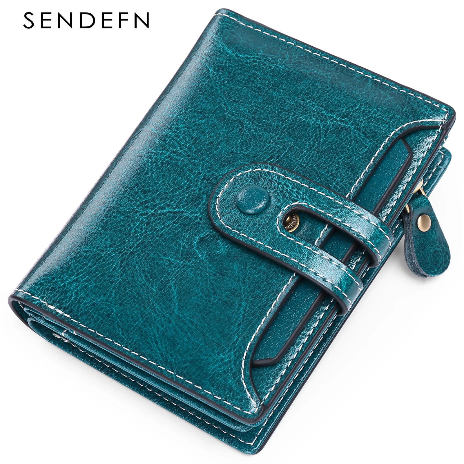 SENDEFN Genuine Leather Women Wallets Hasp Zipper Short Wallet For Female RFID Blocking Card Holders Solid Coin Purse 304