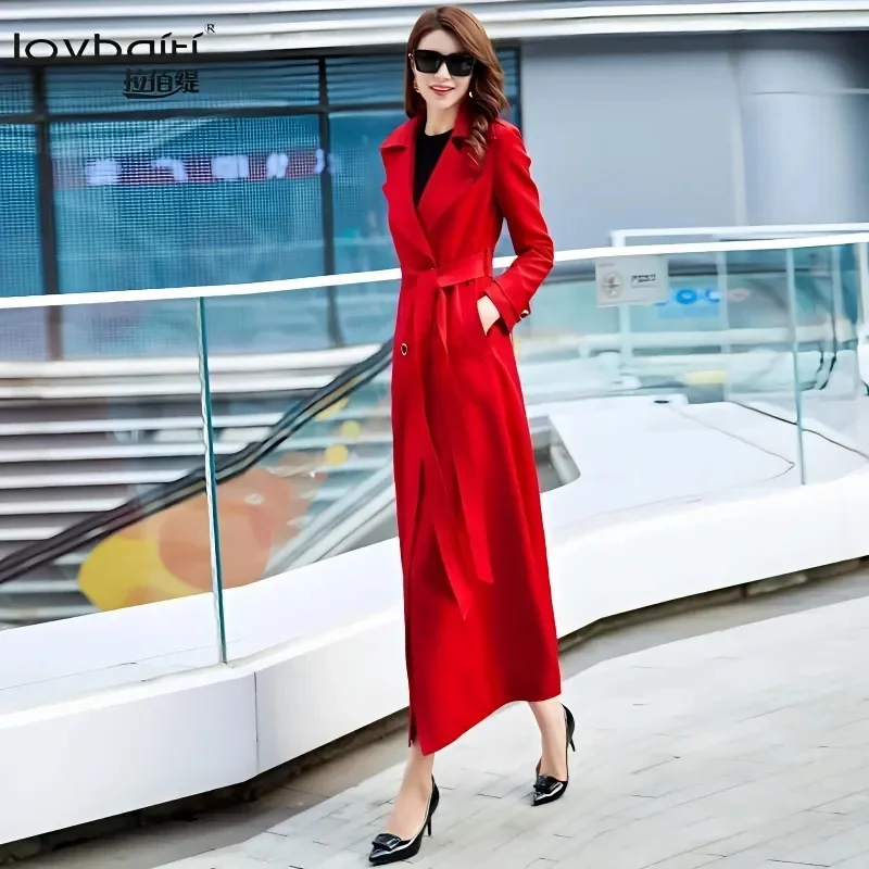Autumn Coat 2024 Popular Beige Temperament OL Slim Fit Slimming Long Over The Knee Women\'s High-End Fashion Trench Coat Beige
