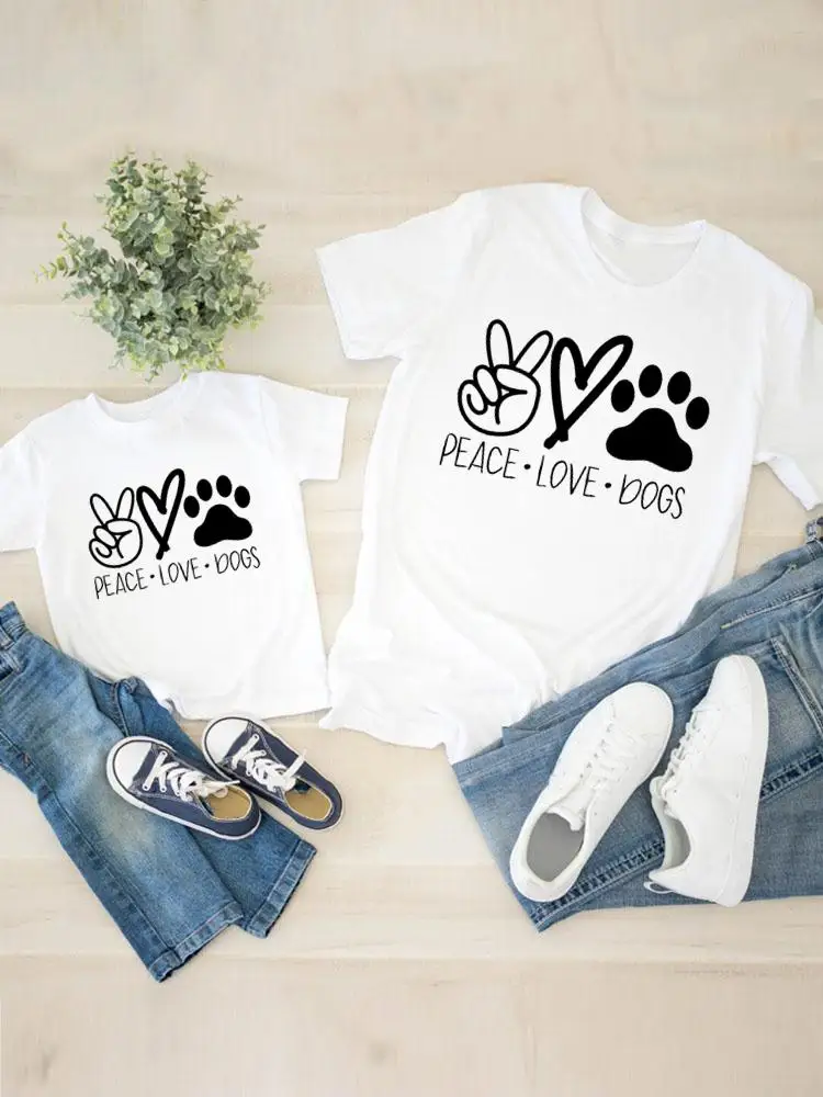 

Women Child Kid Love Heart Paw Dog Animal Clothing Graphic T-shirt Tee Boy Girl Summer Mom Mama Clothes Family Matching Outfits