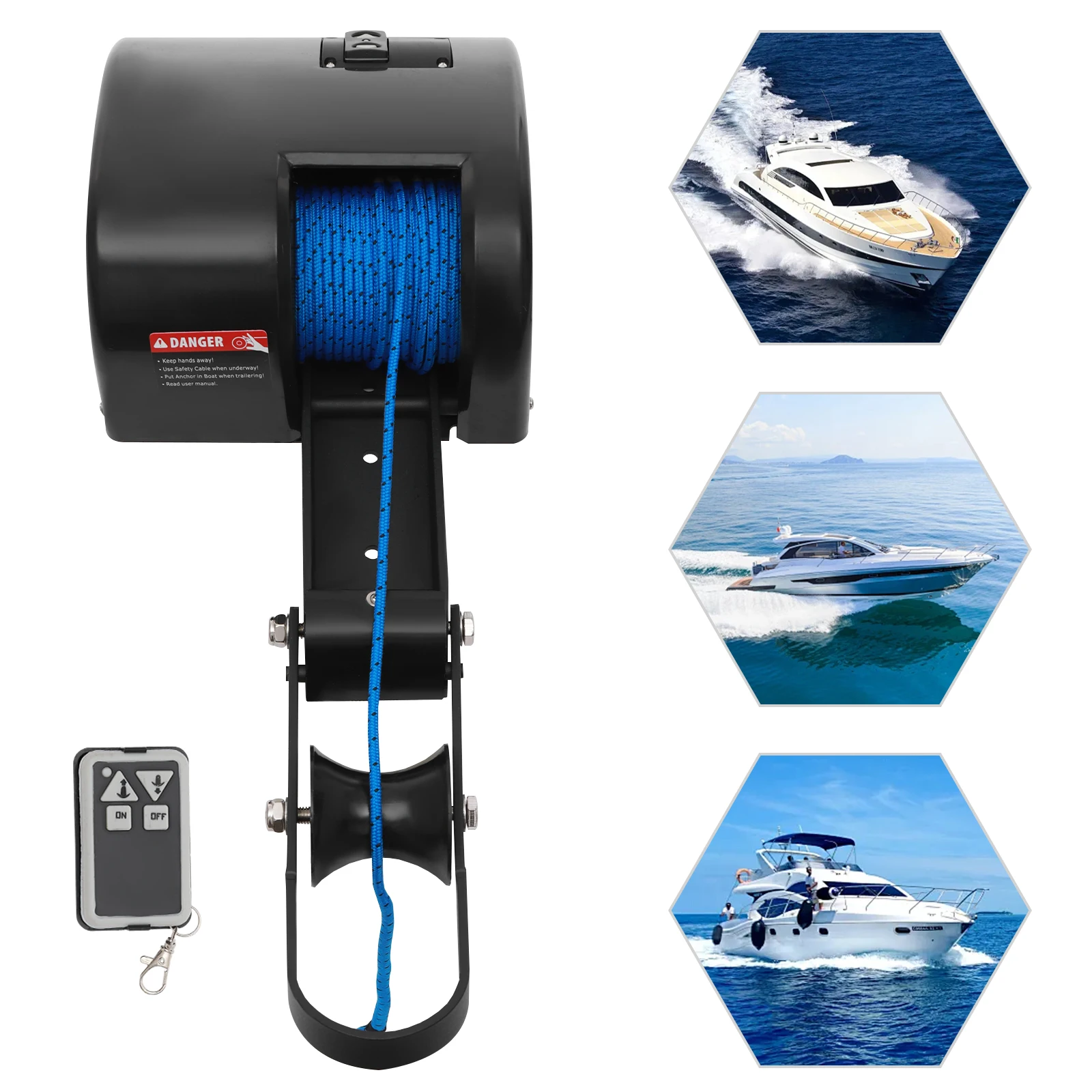 35lbs 12v Anchor Winch, Ship Anchor Winch, Electric with Remote Control, Wireless Control, Marine Use