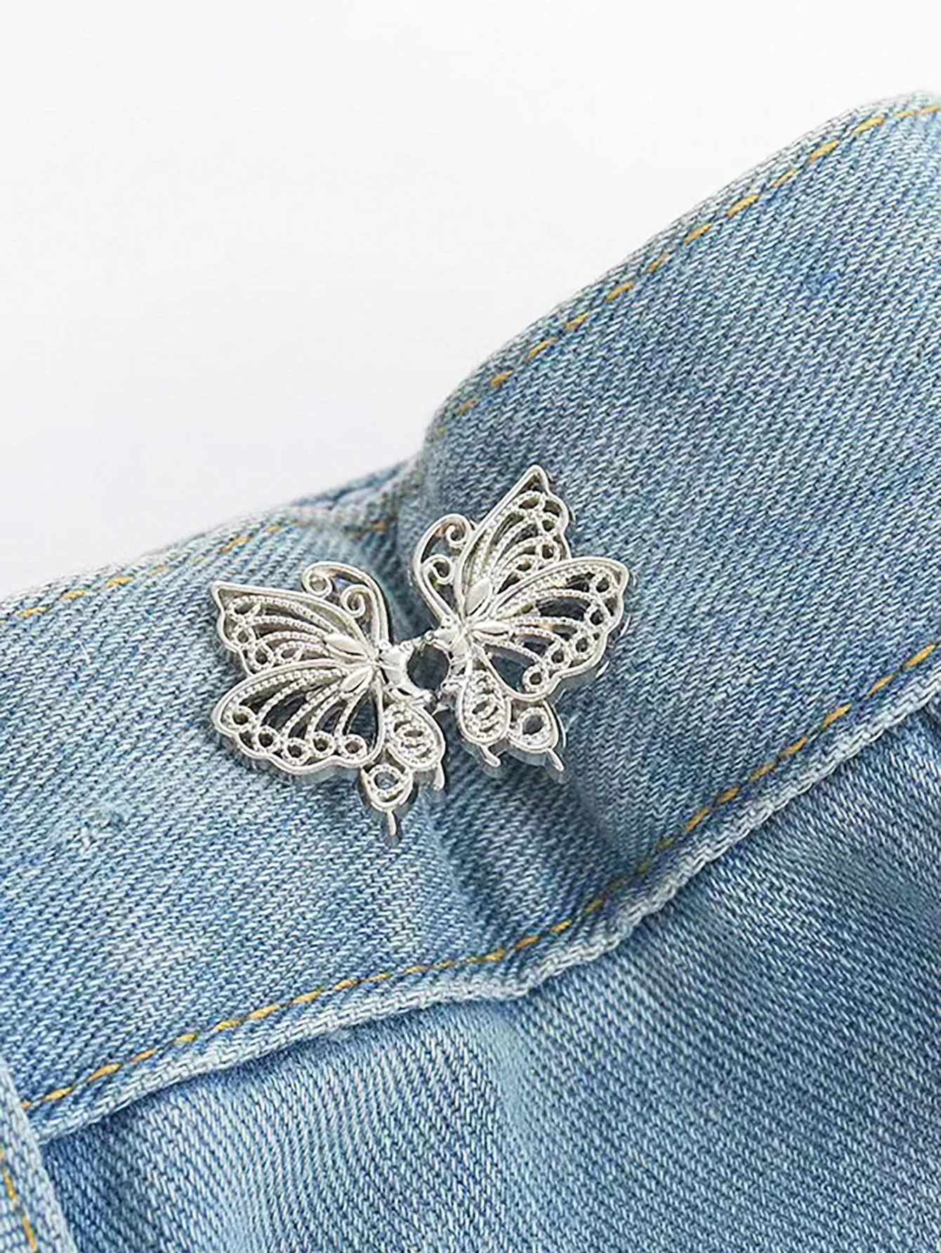 2pcs Rhinestone Collection Detachable Button Waist Cinch Clip, Metal Hook & Eye Closure For Jeans, Butterfly Shape School