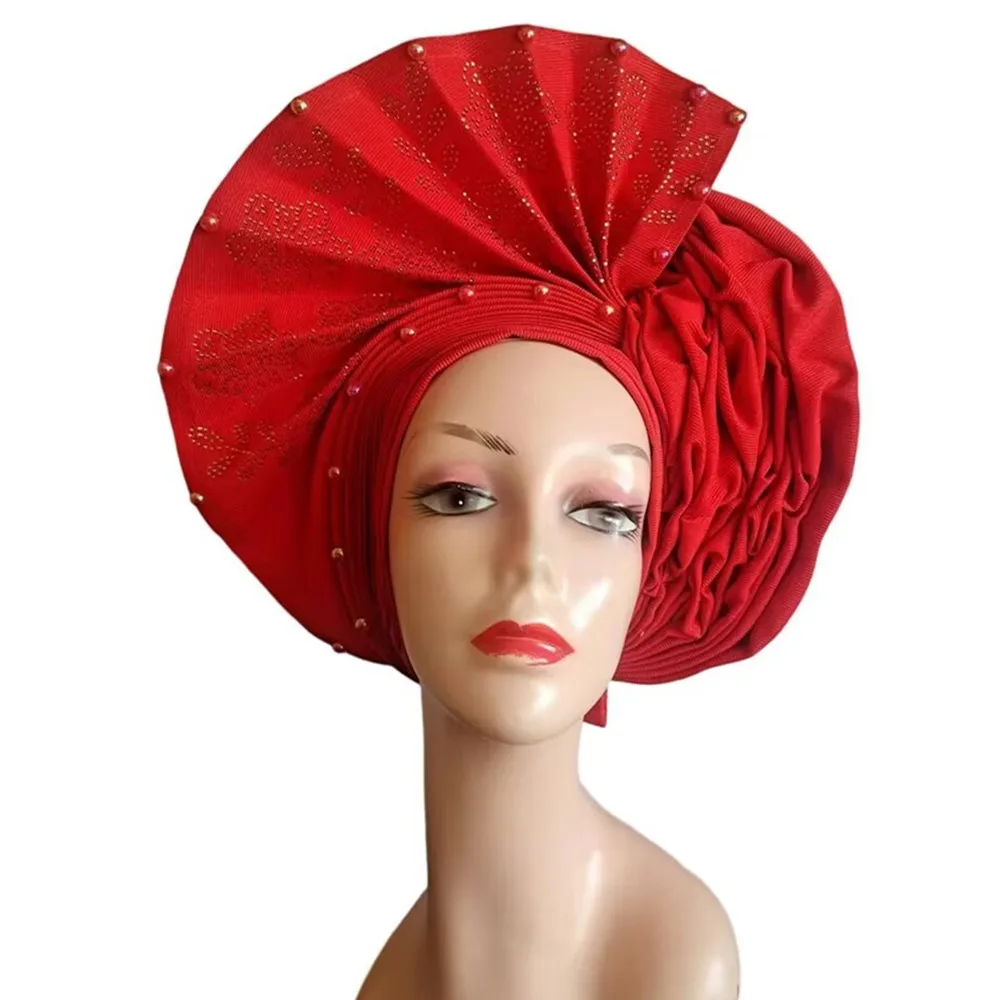 

Sego Gele Headtie Turbans for Women Hats for Women Auto Gele Headtie Already Made 2024 Aso Oke Fashion Bonnets Head Wraps 2935