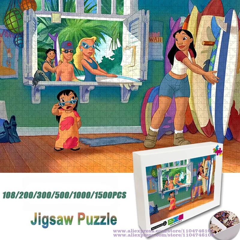 108/200/300/500/1000/1500 pezzi Disney Anime Lilo & Stitch Puzzle Jigsaw Cartoon Anime Personaggi Intelligenza Puzzle per bambini