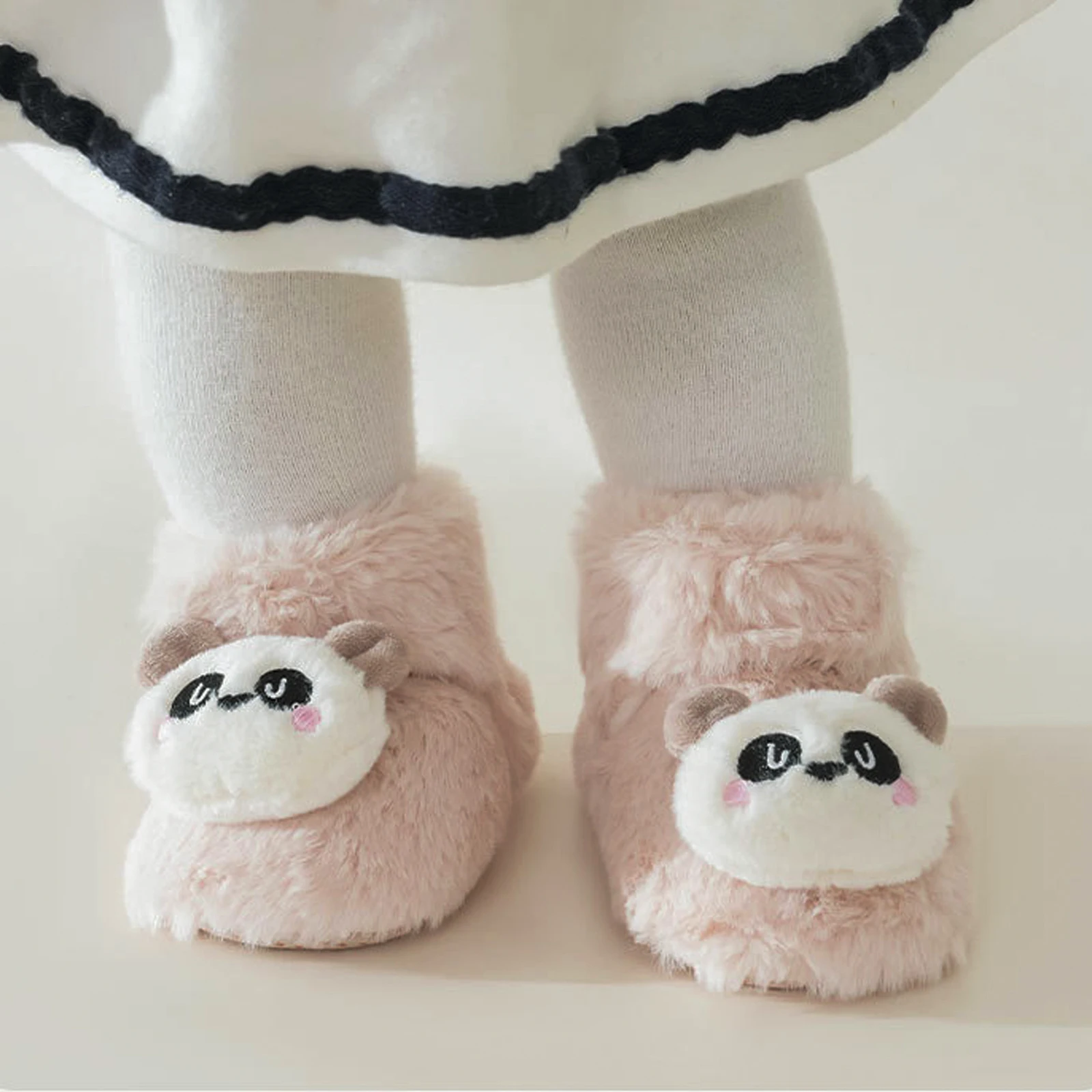 

0-18months Infant Girls Boys Flat Shoes Soft Sole Non-slip Furry Cartoon Panda shoes for baby girls Winter Shoes