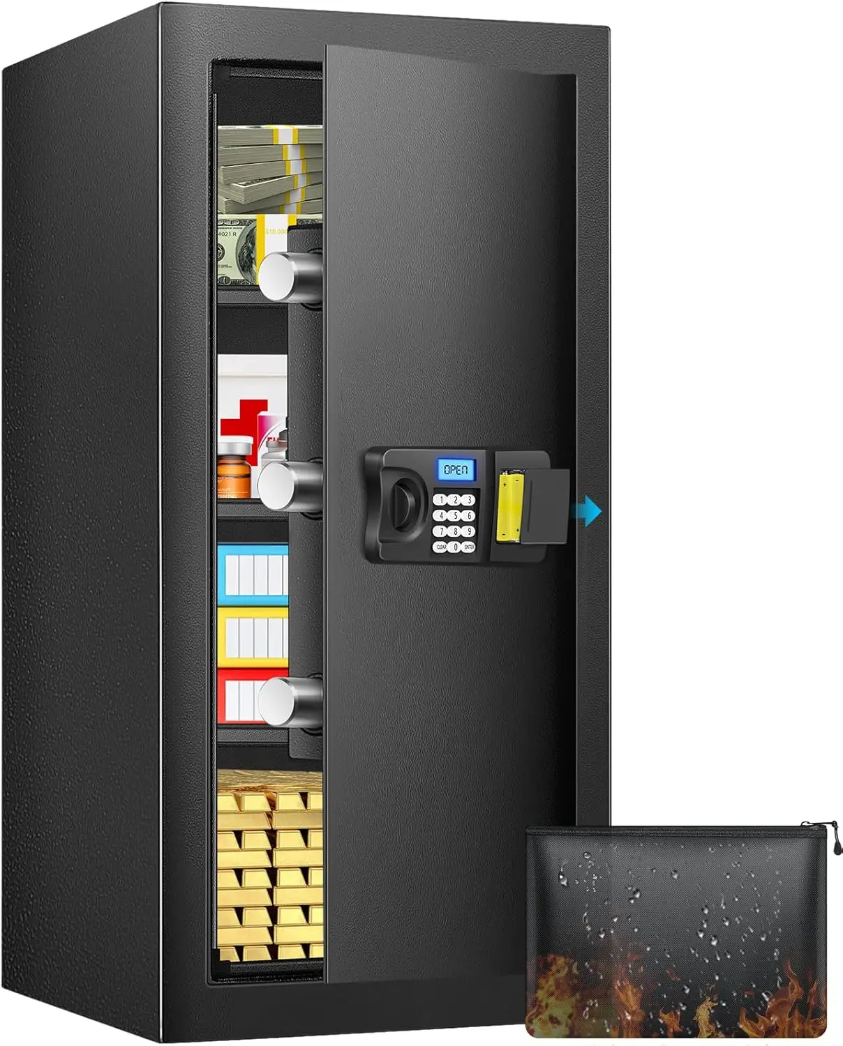 

Сейф, домашний сейф 6,0 куб. футов с огнестойкой водонепроницаемой сумкой, противоугонные цифровые сейфы с интеллектуальной системой оповещения, съемный