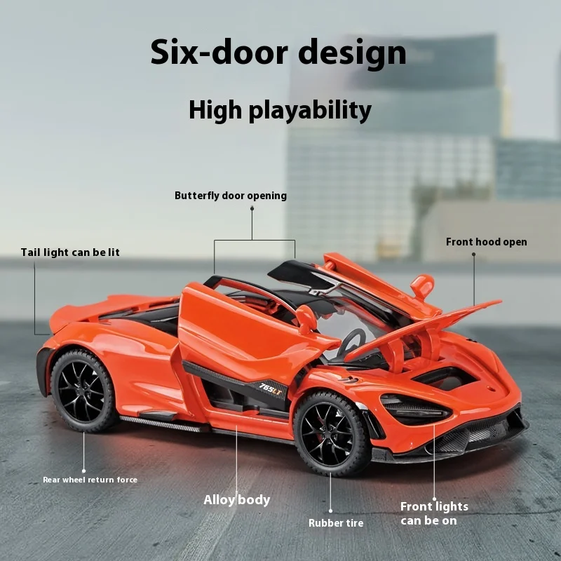 1:32 Mclaren 765LT Supercar Series Metal Alloy Diecast Model Car Library Bookcase Decoration Gifts For Friend Collection Hobby