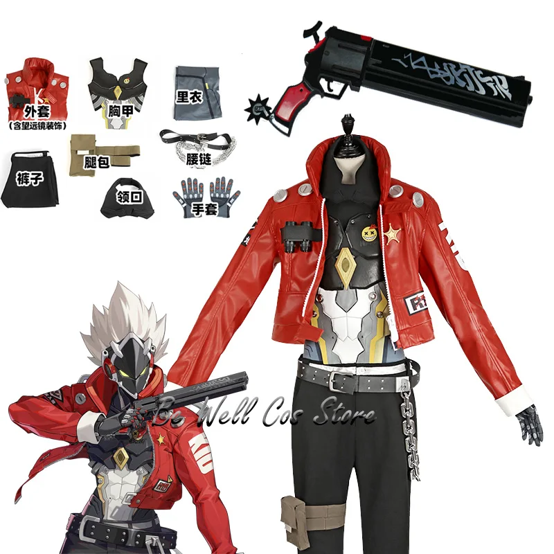 Game Zenless Zone Zero Billy Kid Cosplay Costume Wig Cunning Hares Uniform Red Jacket Pants Gloves Bag For Women Men Halloween