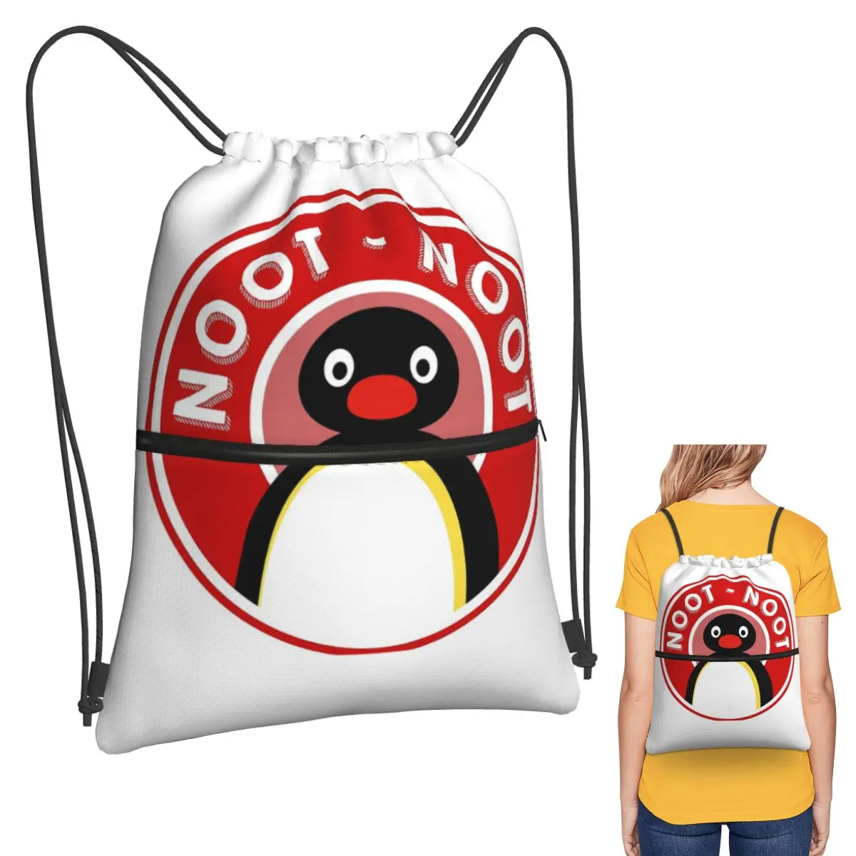 

Pingu Noot Noot (Pingu The Pengouin) - Red Backpacks Casual Drawstring Bags Sundries Bag Book Bags for Travel School