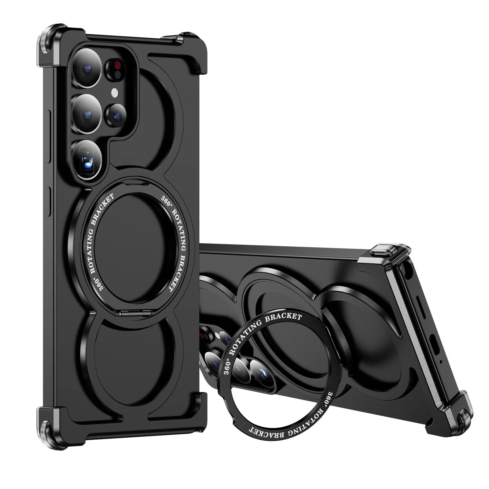 For Samsung Galaxy S25 S24 Ultra Metal Magnetic Phone Case Aluminum Alloy Frameless 360° Rotating Bracket Shockproof Cover