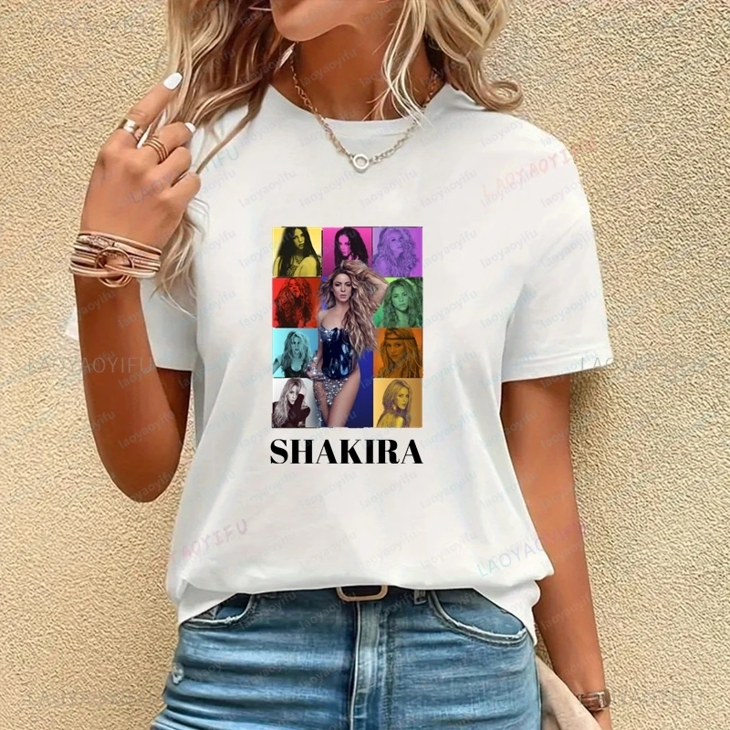 Famous Singer Shakira Classic Poster Women's Fashion Shirt, Everyday Casual Clothing, New Cotton Women's Short-sleeved T-shirt