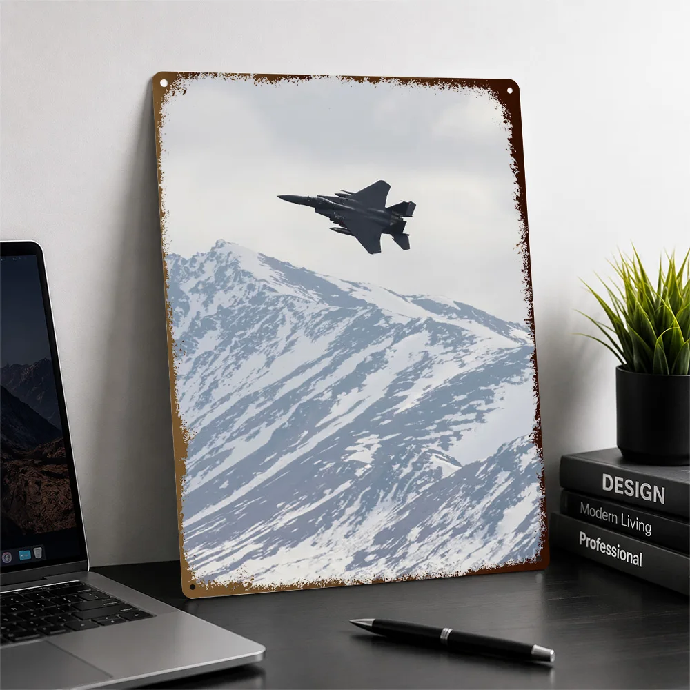 Fighter Jet Over Alaska Printed Poster Personalized Aluminum Metal Sign Vivid Pilot Heritage Wall Art Ideal For Aviation Rooms