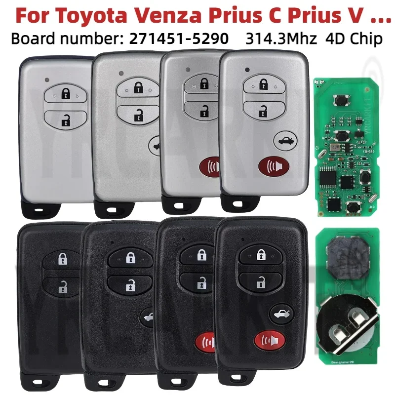 For Toyota Venza Prius C Prius V 4Runner 2009-2018 314.3MHz HYQ14ACX Board: 271451-5290 Smart Card Remote Key Fob Keyless Entry