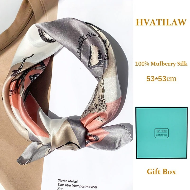

Luxury Print Fashion 100% Real Silk Scarf Shawl Wrap Neckerchief Square Scarves Pashmina Women Hijab Bandana Hairband Gift Box
