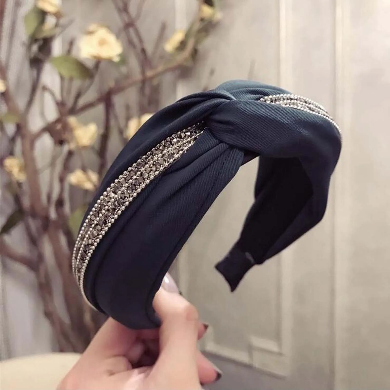 Opaska do włosów z błyszczącymi cyrkoniami, damska, jednolita, klasyczna czarna i żółta, akcesoria do włosów, hurtownia, turban damski.