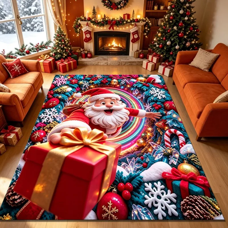 VIKAMA 3D Christmas Duck Bell Pine Area Rug Soft Cozy Warm Non Slip Living Room Farmhouse Style Christmas Holiday Home Decor