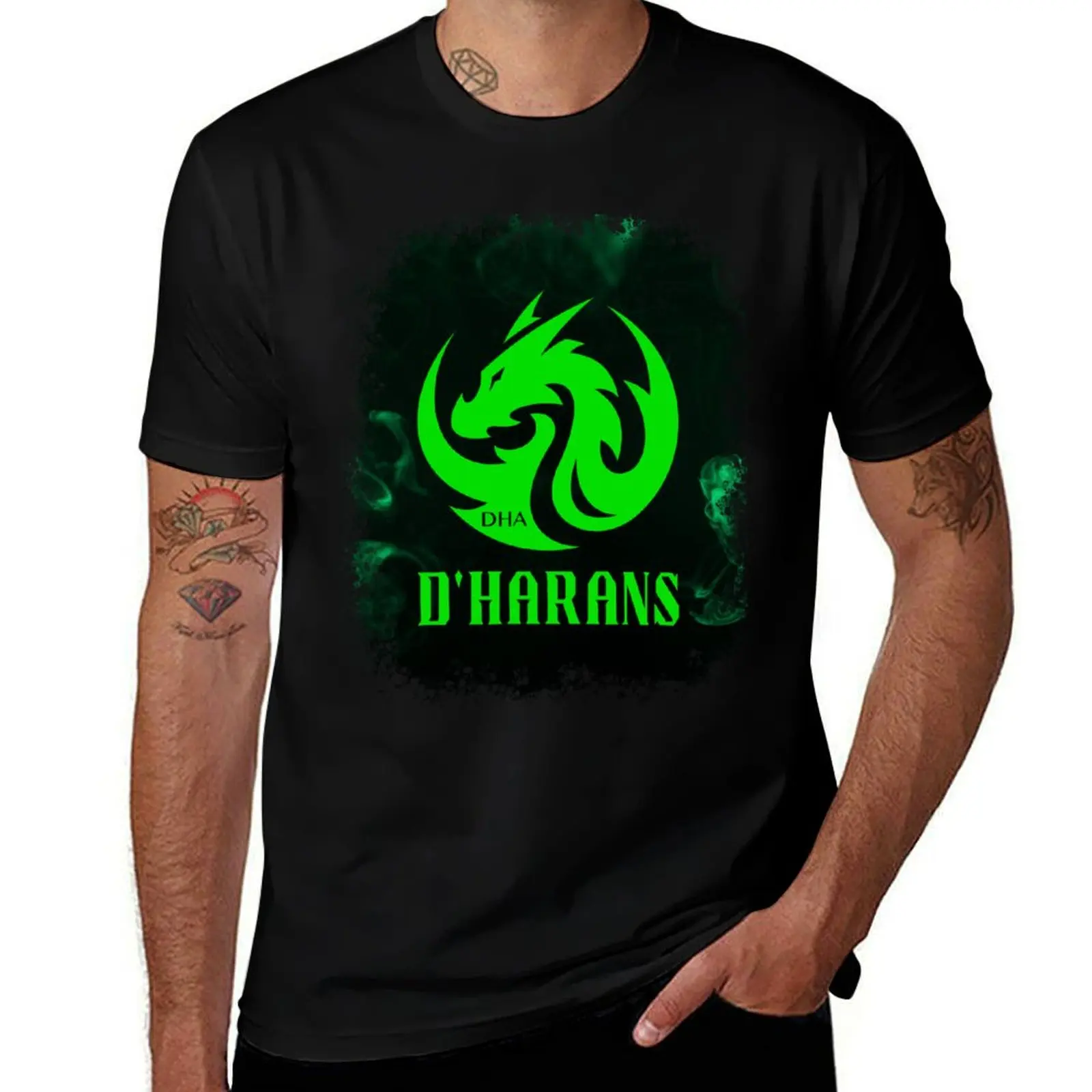 Футболка DHA D'Haran Alliance Green Logo Server 1014, хлопковая рубашка с короткими рукавами для активного спорта