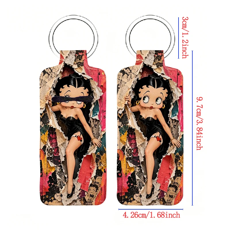 B-Betty Boop-P Fashion Clip on Lipstick Holder Keychain Print Cartoon Keyring Trendy Lip Balm Key Chain Bag Charms Accessories