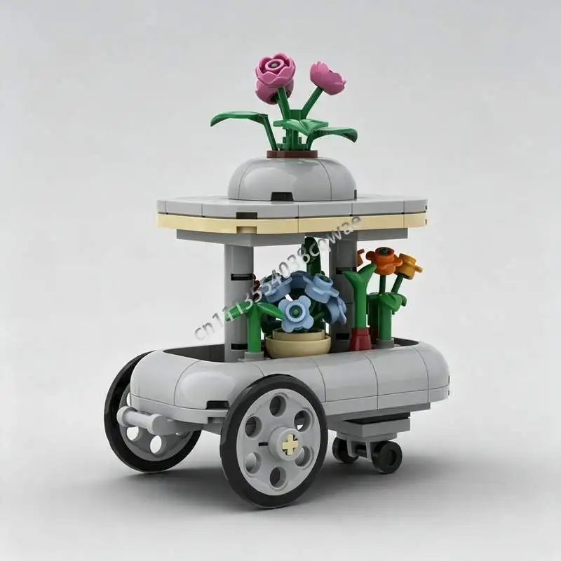 125 PCS Flower Cart Street Vendor Model MOC Custom Puzzle DIY Assembly Building Blocks City Scene Toy Collection Display Gifts