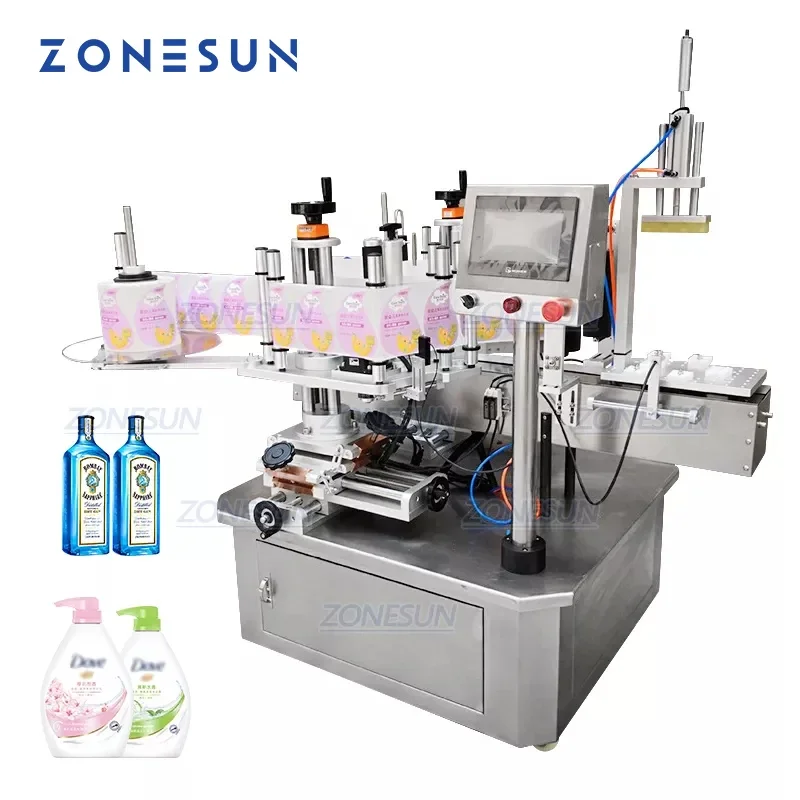 ZONESUN ZS-TB210 Round Square Bottle Double Side Labeling Machine Semi-Automatic Tube Sticker Water Bottle Label Dispenser