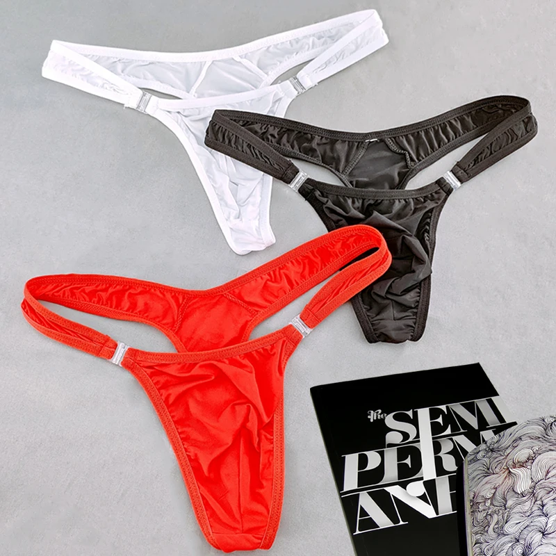 مثير رقيقة جدا الحليب الحرير ثونغ غير مرئية منخفضة الارتفاع T-الظهر g-سلسلة حزام انفصال سراويل الذكور U محدب مثلي الجنس مثير الملابس الداخلية