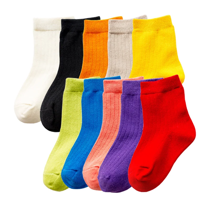 5Pair/lot New Children\'s Socks Solid Color Boys Girls Casual Socks