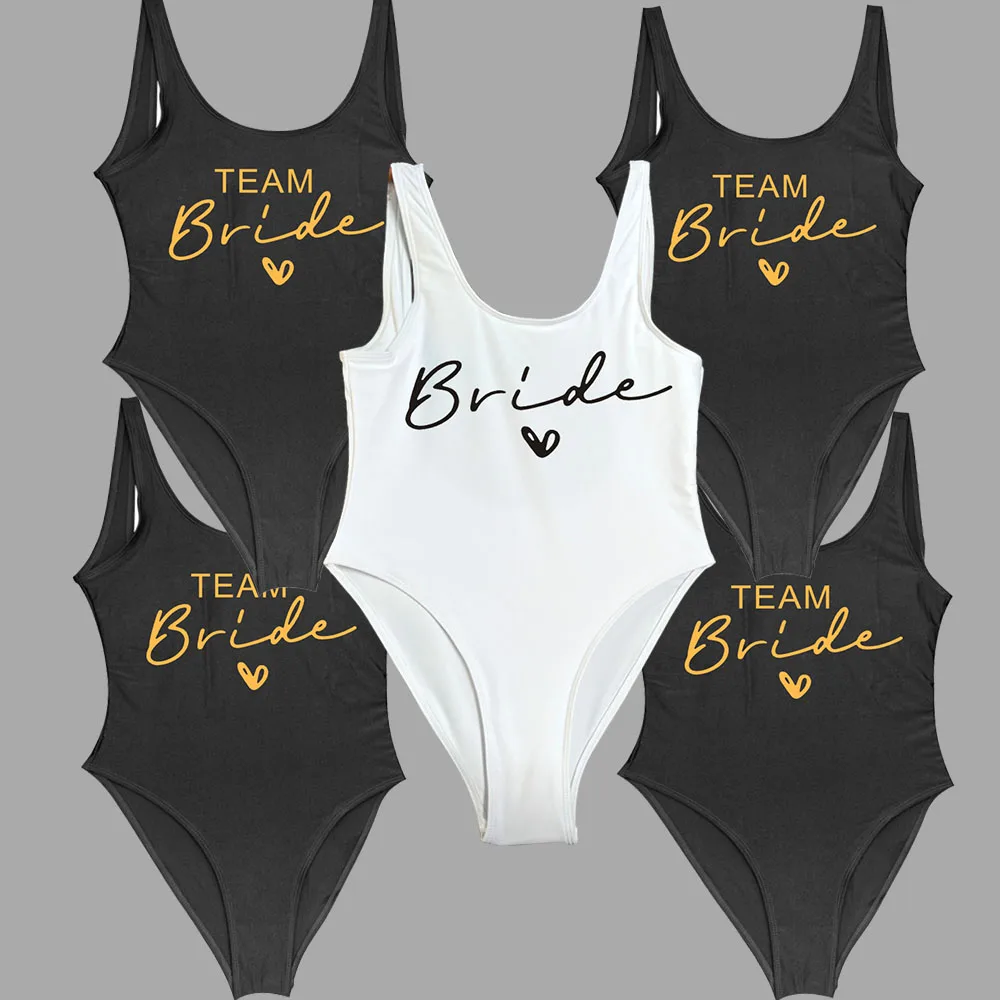 Frauen Braut Badeanzug Team Braut Einteiler Bachelorette Party Dusche Junggesellinnenabschied Brautjungfer Badeanzug Mädchen Hochzeit Bademode