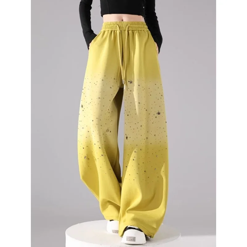 Women's Trousers Y2K Women's Pantsloose Pantsstar Hot Diamond Gradient Colorwomen's Elastic Pantswinter Pants