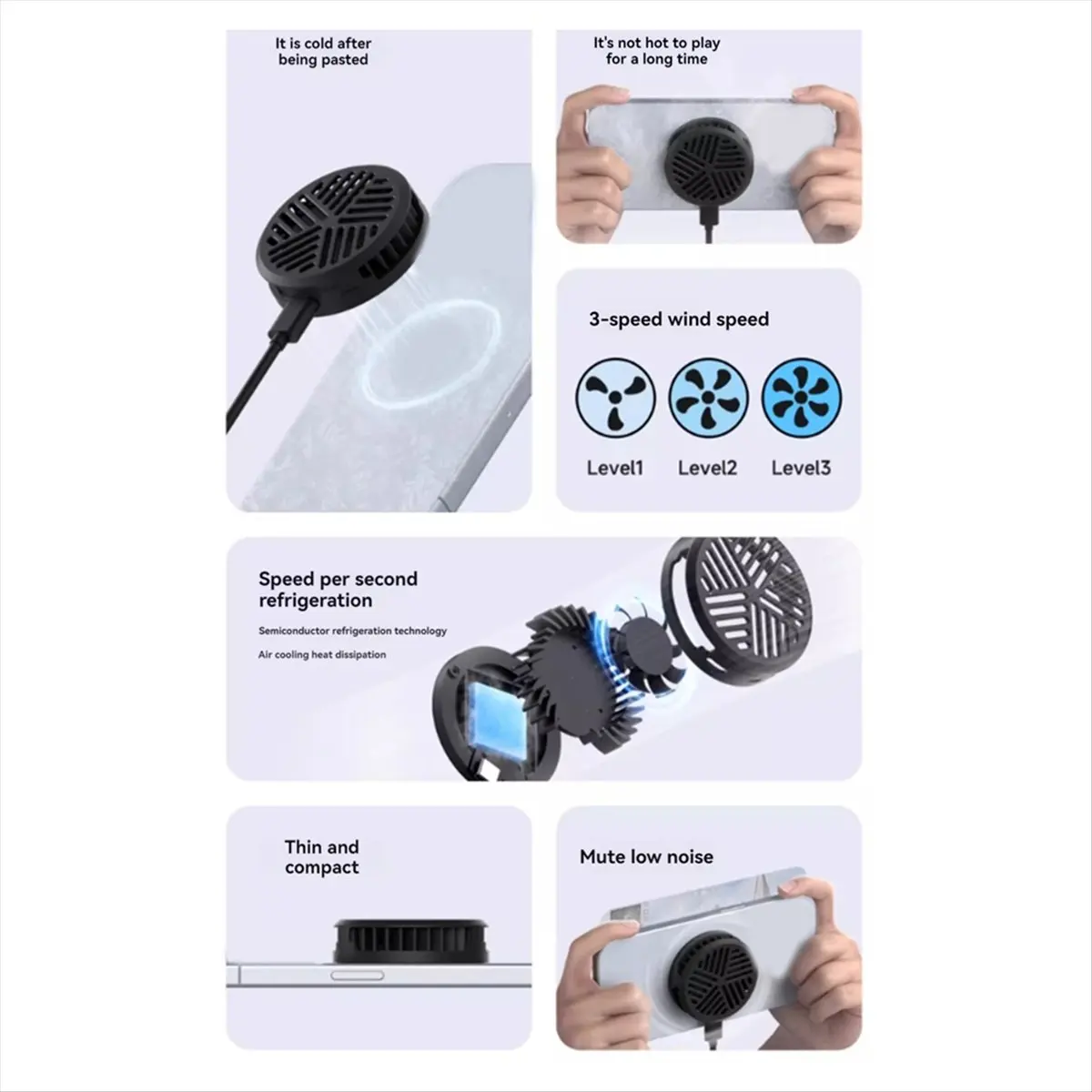 Magnetic Cell Phone Cooler Cooling Fan Mobile Phone Radiator for 15 Pro Black Gaming Live Stream A