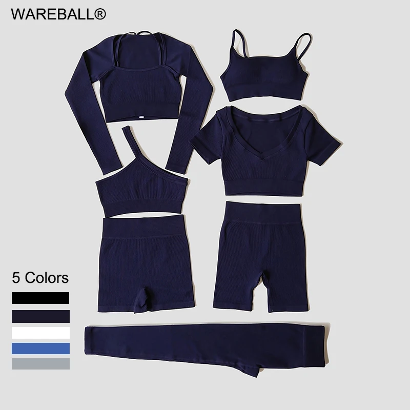WAREBALL 2/3/7Piece Seamless Yoga Set Women Sports Suits Workout Bra Cropped Sports High Waist Gym Legging Fitness Wear