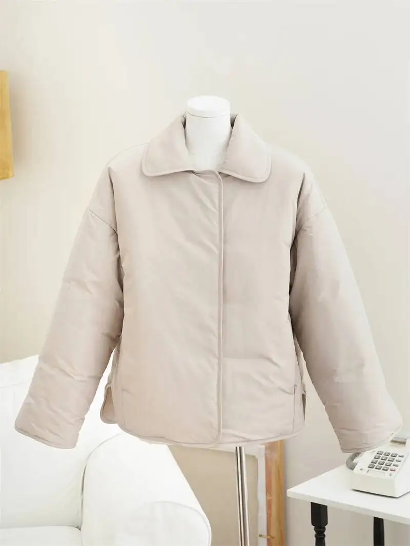 شتاء جديد إمرأة سميكة القطن سترة معطف بدوره إلى أسفل طوق واحدة الصدر طويلة الأكمام السيدات عادية قصيرة سترة دافئة #5