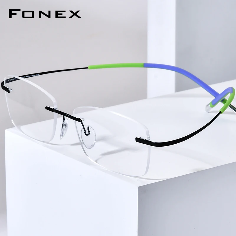 FONEX Titanium Eyeglasses Frame Men Brand Design Rimless Square Glasses Women Frameless Ultralight-Weight Japanese Eyewear 85899