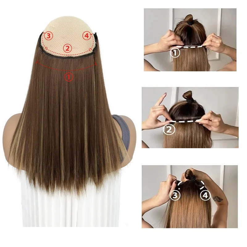 35 سنتيمتر الاصطناعية 4 قطعة/المجموعة مقاطع في وصلات الشعر قصيرة مستقيم تصفيفة الشعر شقراء سوداء قطع الشعر مقاومة للحرارة كاذبة الشعر #6