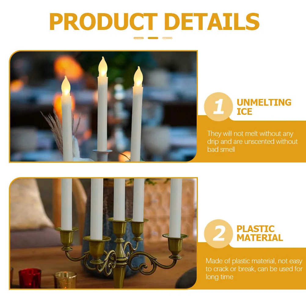 6Pcs LED Electronic Flameless Taper Candles Romantic Wedding Christmas Holiday Decor Battery Operated Velas De Baterias