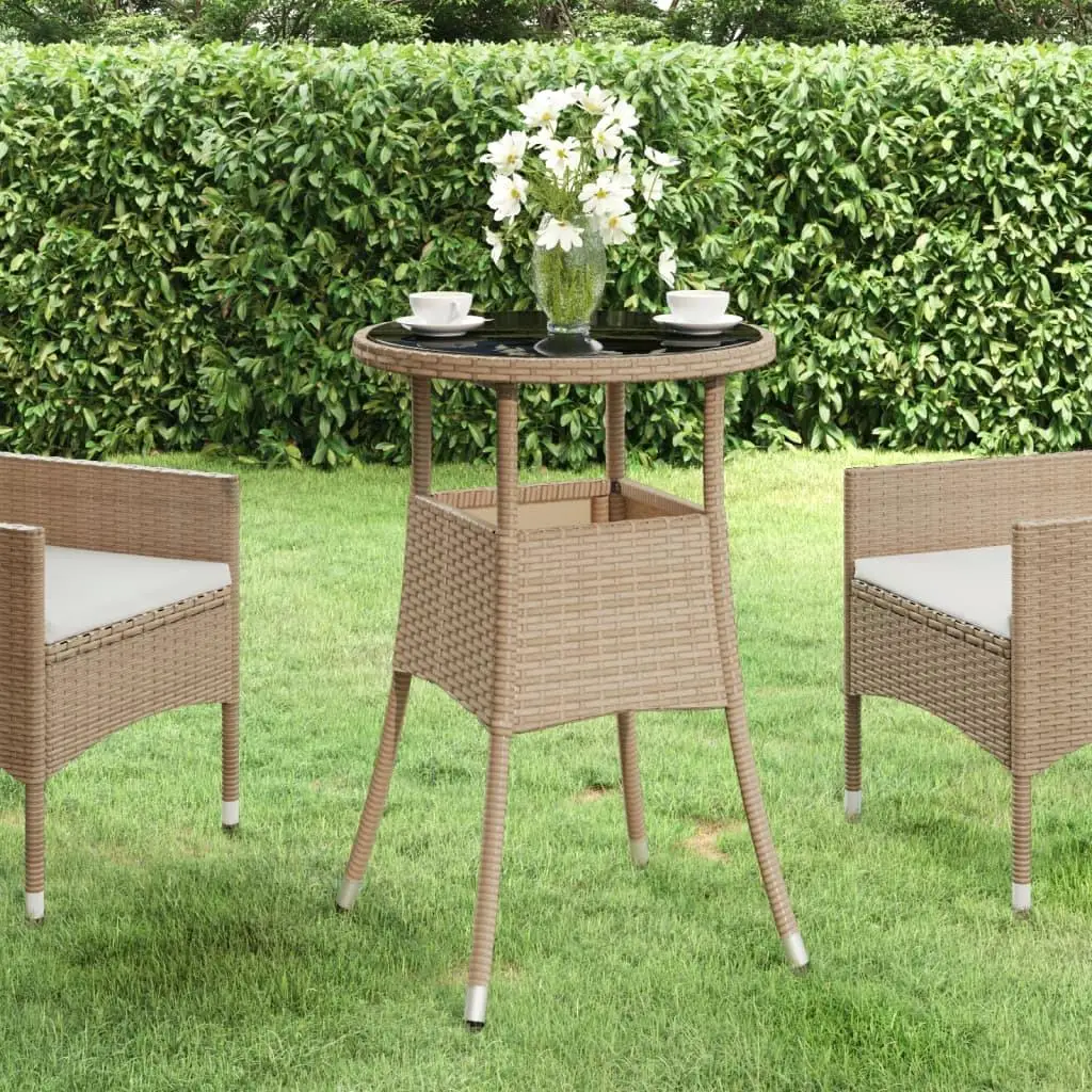 Beige Patio Table 23.6x29.5 – Tempered Glass Top & Durable Poly Rattan Design