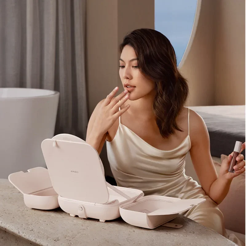Portable LED Bag Makeup Mirror, Daylight Fill Light Vanity Mirror,2 in 1 Cosmetic Storage Case Handheld Beauty Mirror for Travel