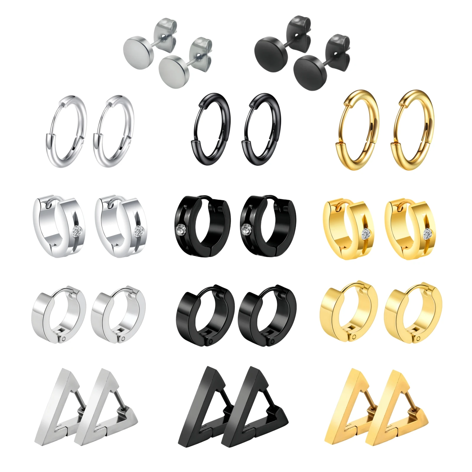 1 Pair Punk Statement Hip Pop Black Women's Stainless Steel Piercing Hoop Earrings for Man Party Daily Street Jewelry 2025 Trend