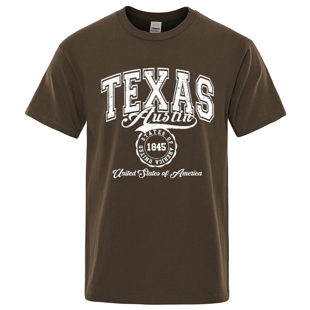 Texas Austin United States Of America Tshirt Man Fashion T-Shirts Hip Hop Breathable T-Shirt Casual Tee Clothes 100% Cotton Tops