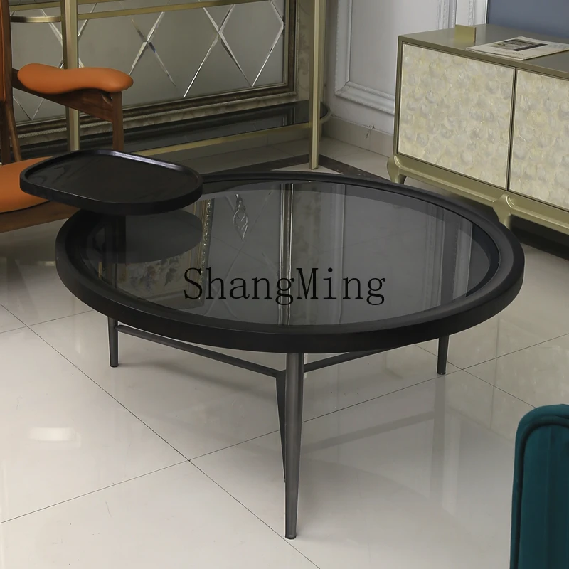 

DHY household living room minimalist rotating ash wood tempered glass round coffee table