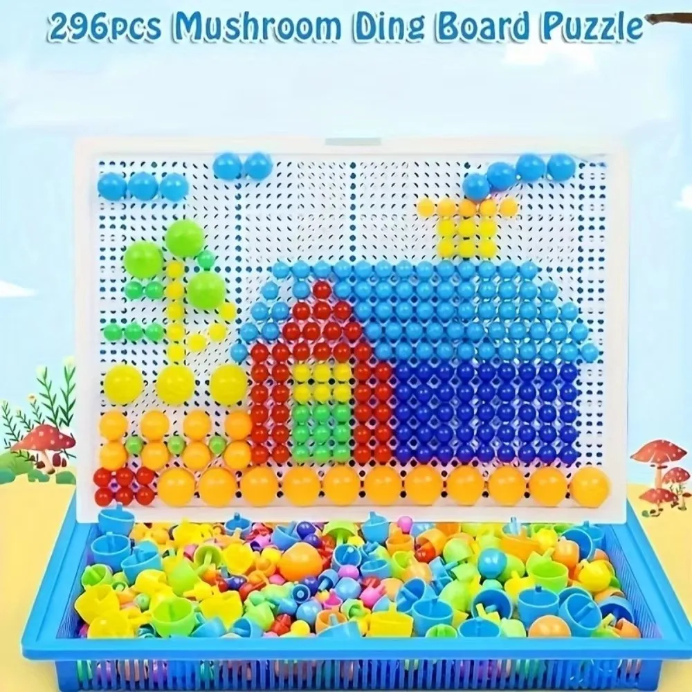 Colorful Mushroom Nail Building Blocks Creative DIY Pegboard Set Handmade Color Cognition Mushroom Nail Puzzle