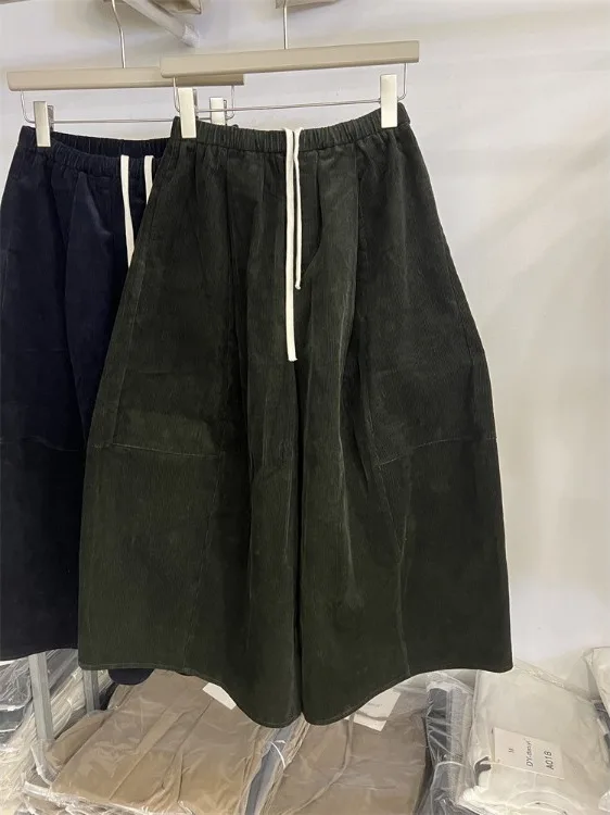 

Retro Elastic Waist Corduroy Thiened Autumn Winter Women's Casual Pants Large Size Faionable Loose Age-Defng Wide Leg T...