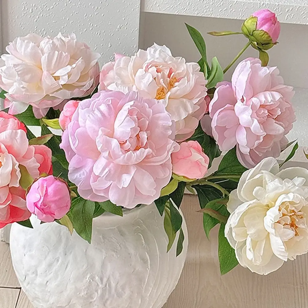 Fai da te 2 teste di peonia artificiale bouquet di stoffa di seta fiore artificiale realistico fiore di peonia pacchetto decorazione di nozze per la casa