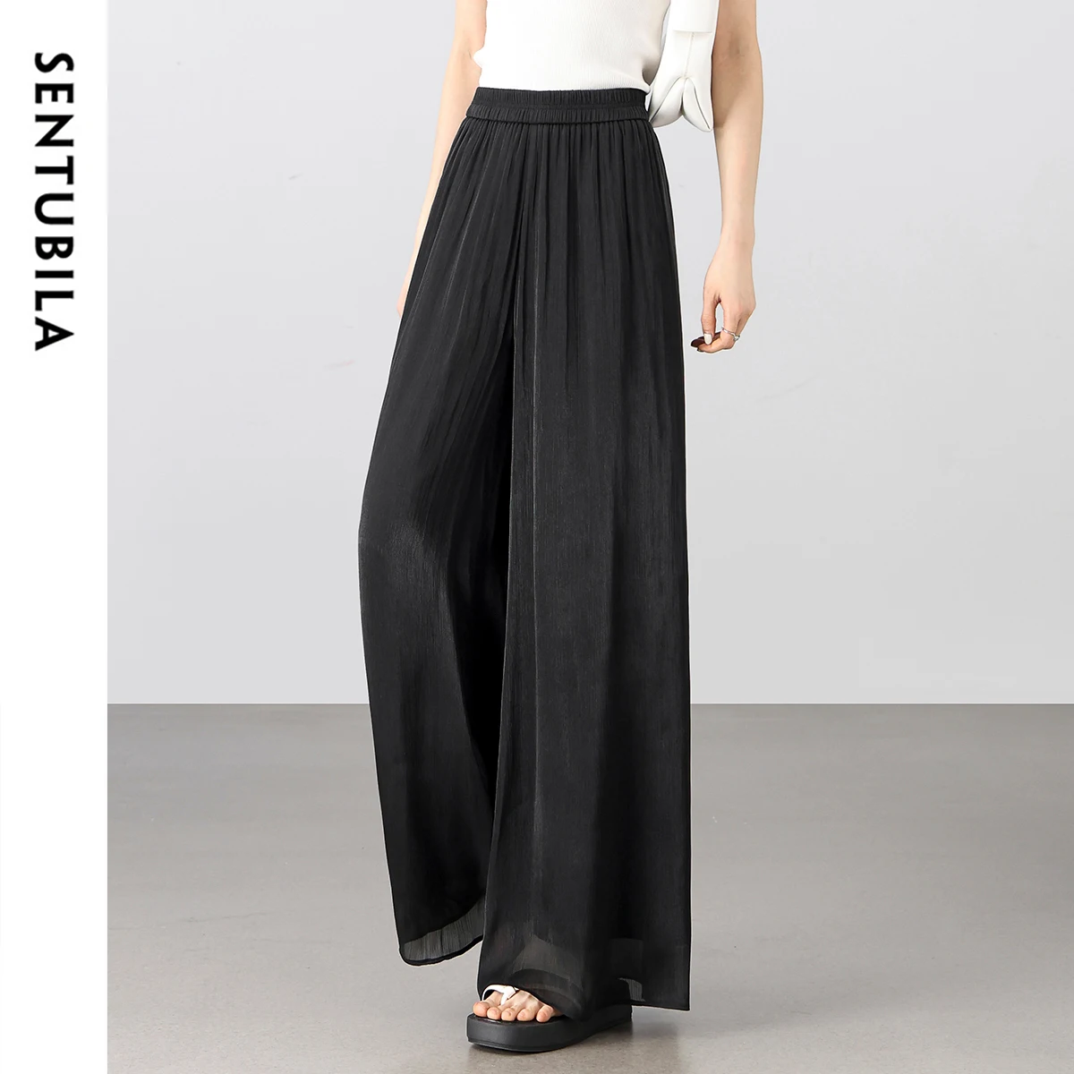 SENTUBILA Office Lady Skirt Pants Women 2025 Spring Summer Elastic High-waist Solid Wide-leg Pant Elegant Trousers 151K73620