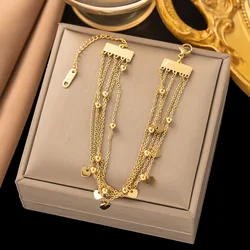 OIMG 316L Stainless Steel Gold Plated Personality Multilayer Heart Beads Pendant Bracelet For Women Gorgeous Party Jewelry