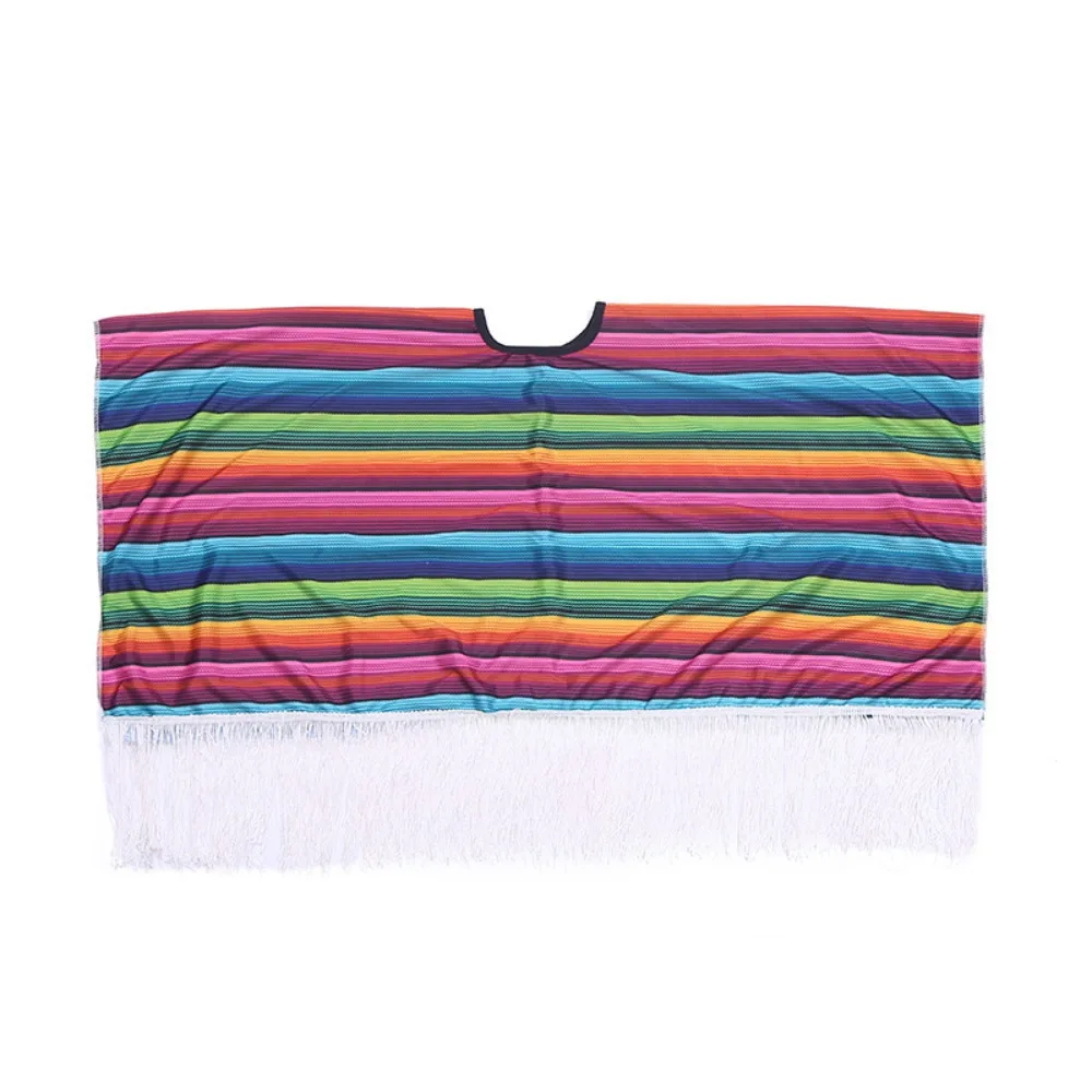 Mantello etnico Costume messicano Halloween Striscia arcobaleno Mantello stile messicano Mantello Mantello popolare Vesti Poncho messicano Festa di festa