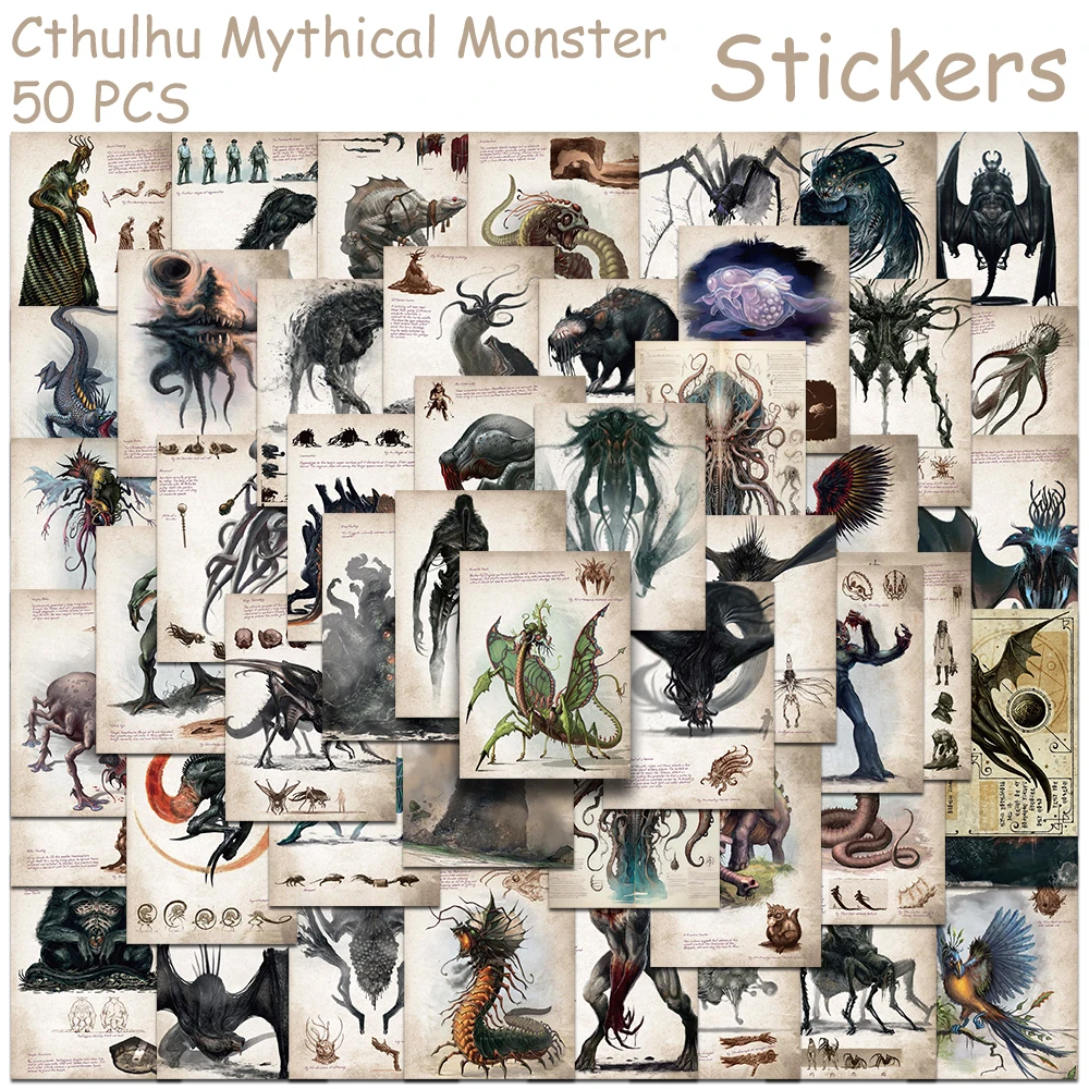 

50pcs Horrible Cthulhu Mythical Monster Stickers Decals For Laptop Notebook Luggage Skateboard Guitar DIY Aesthetic Stickers