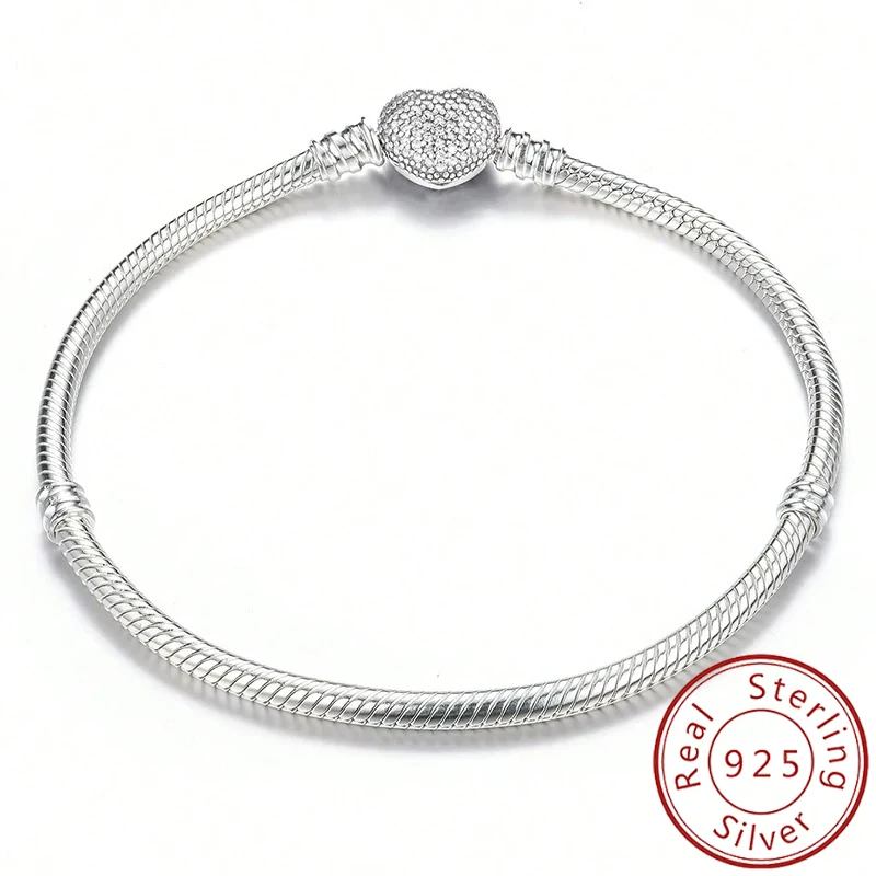 

925 Sterling Silver Zircon Sweet Love Heart Bracelet DIY Bead Making Fit Original Pan Bracelets Fine Jewelry Gift
