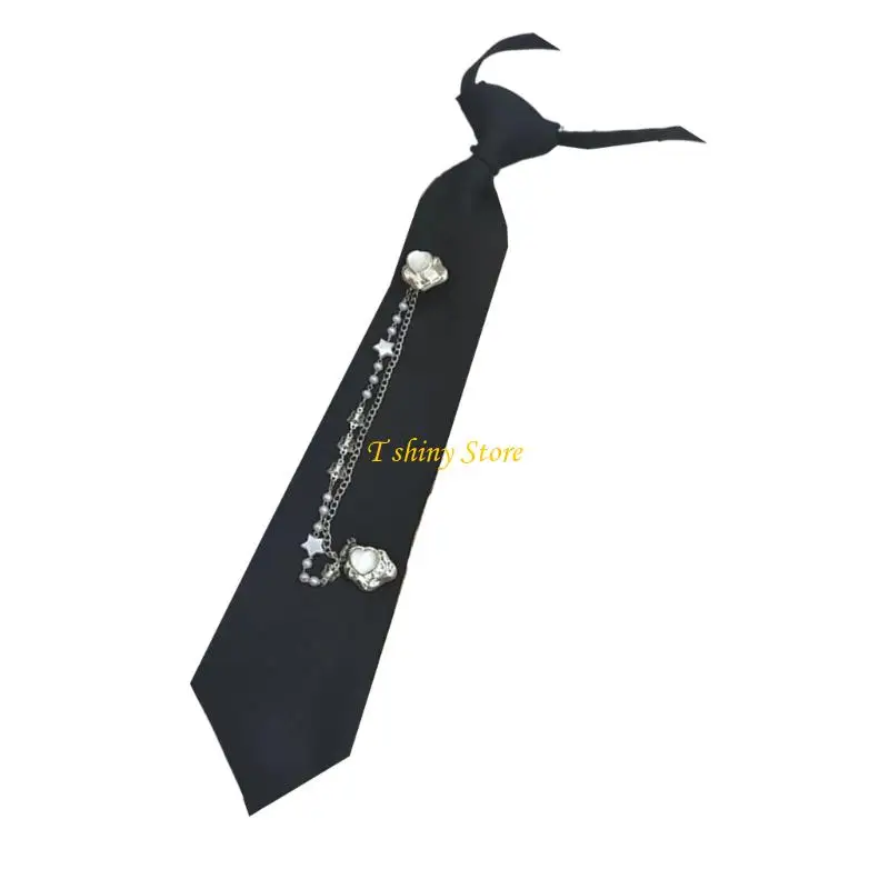 N58F Professional Pre Tied Metal Chain Necktie for Women and Girls Suitable for Business Conferences and Office