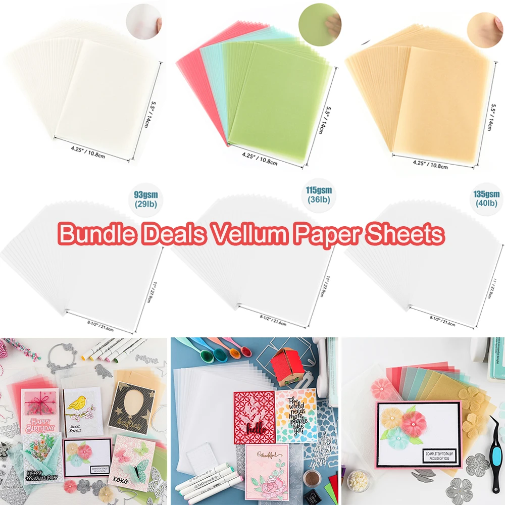 

Bundle Deals Colored Frosted Smooth Vellum Paper Sheets Heat Resistant Pearled Gold/Silver See-Through Paper For DIY Card Making