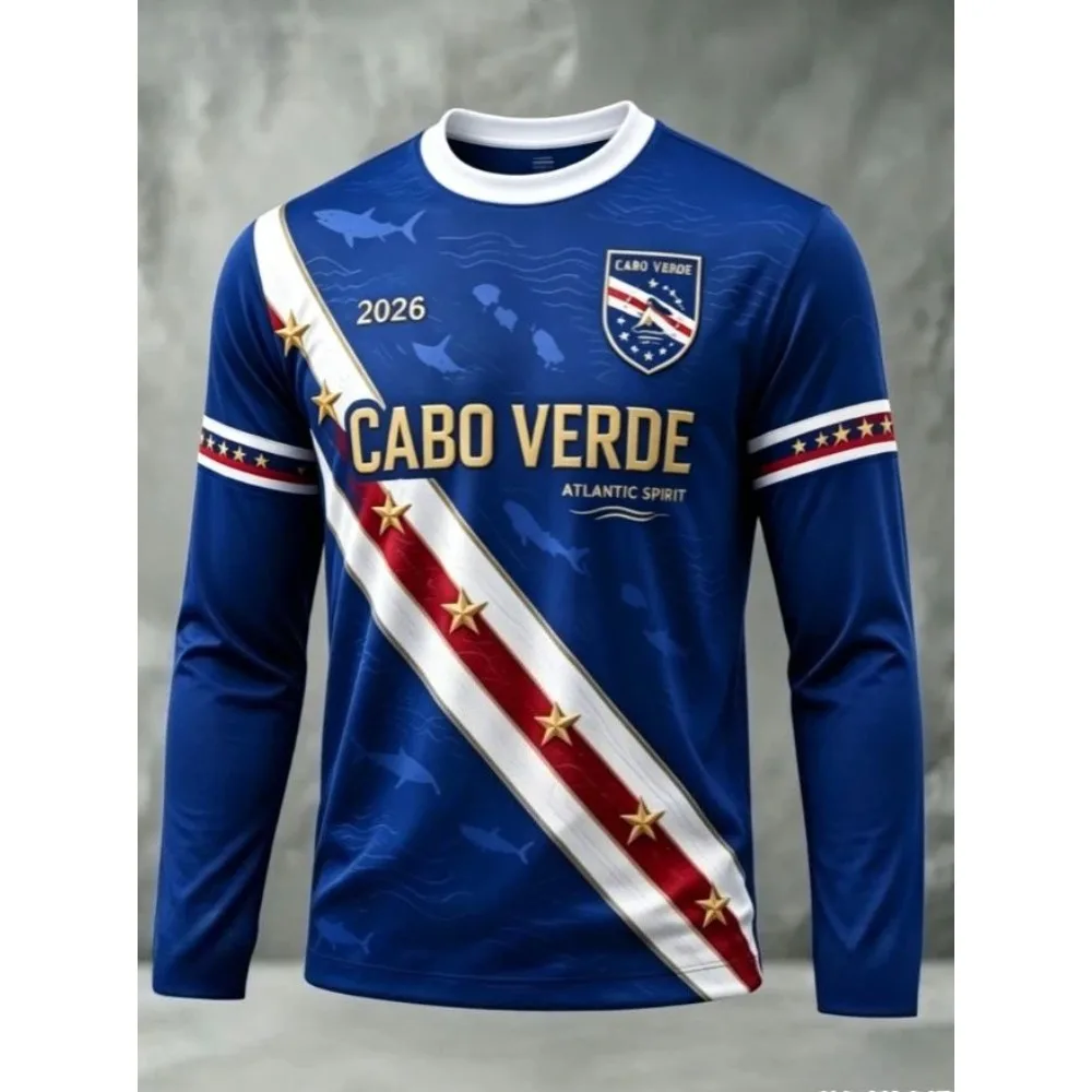 2026 Long-Sleeved T-Shirt Cape Verde Football Jersey Training T-Shirt 3D Printed Streetwear Men Women T-Shirt Sports Casual Top